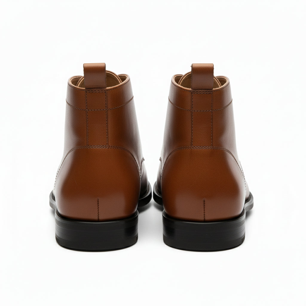 back-view - Men's Brown Leather Lace-Up Ankle Boots