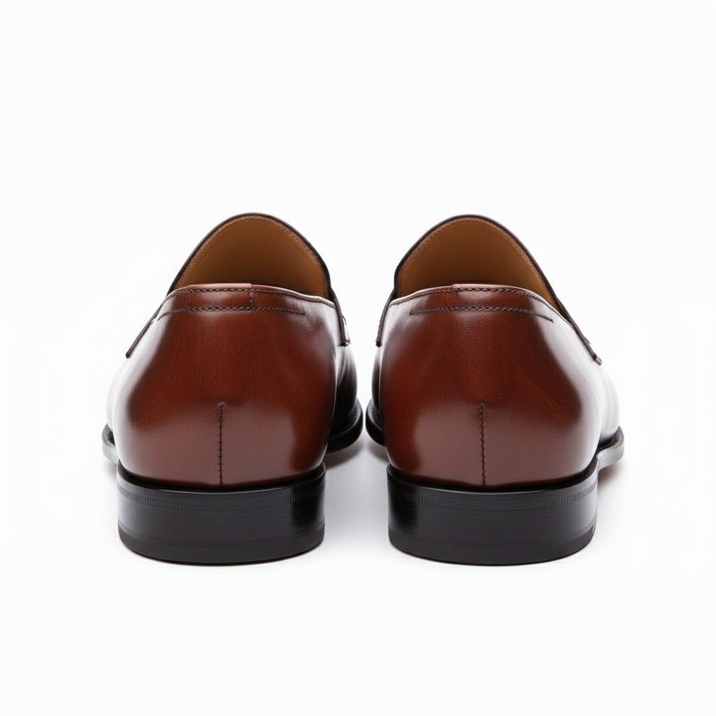 Men's Brown Leather Moccasins with Crocodile Texture - back-view
