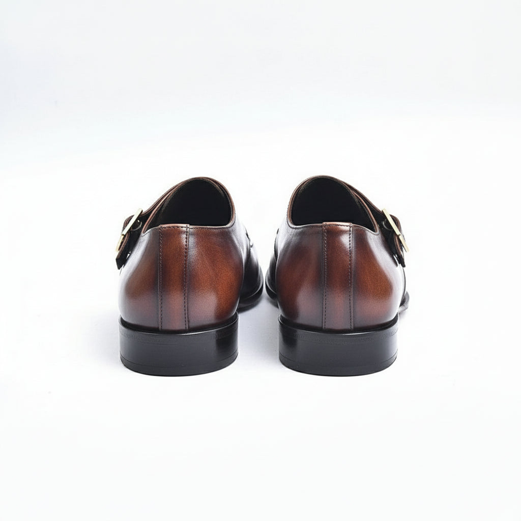 Men's Brown Leather Monk Shoes for Formal Events - back-view