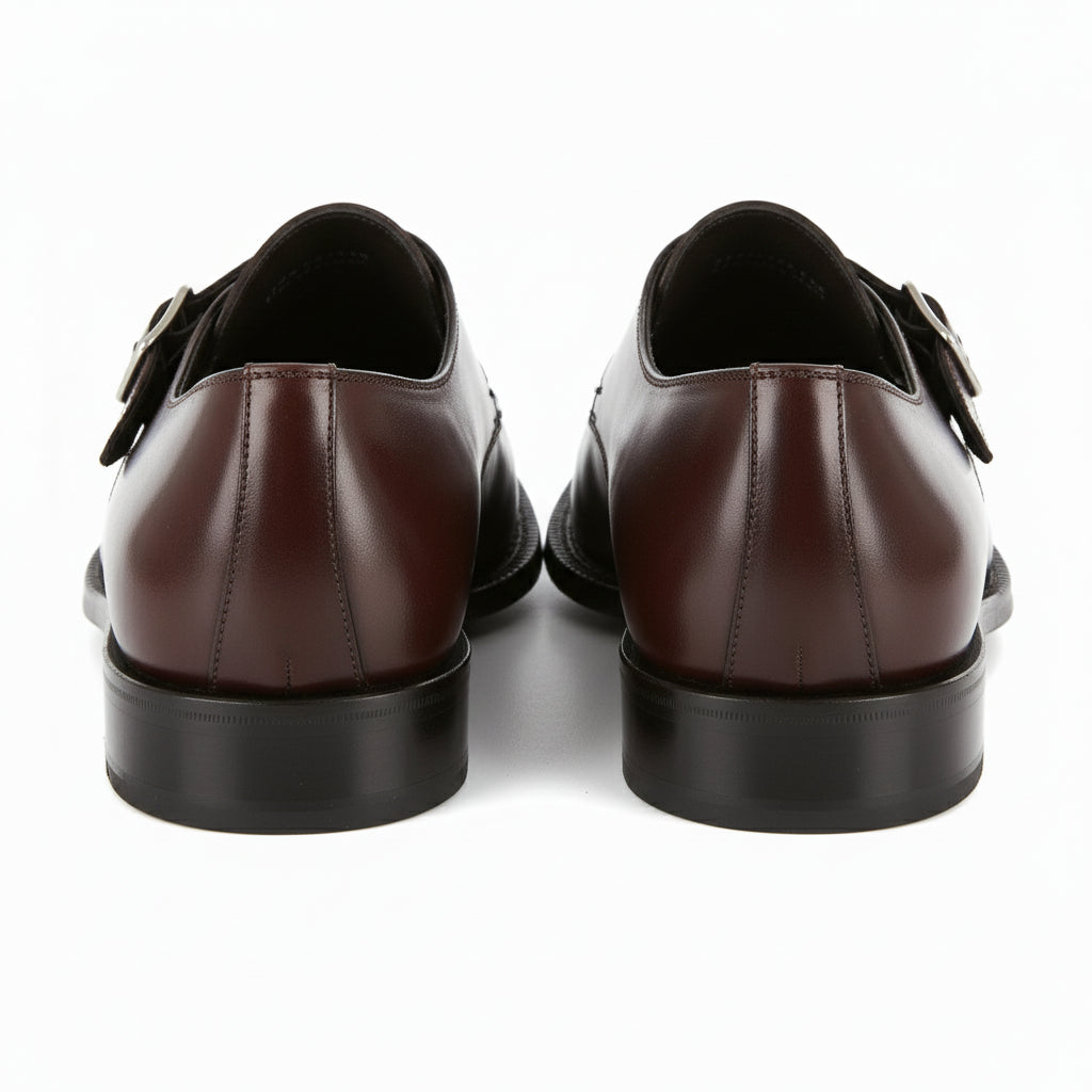 back-view - Men's Brown Leather Monk Shoes