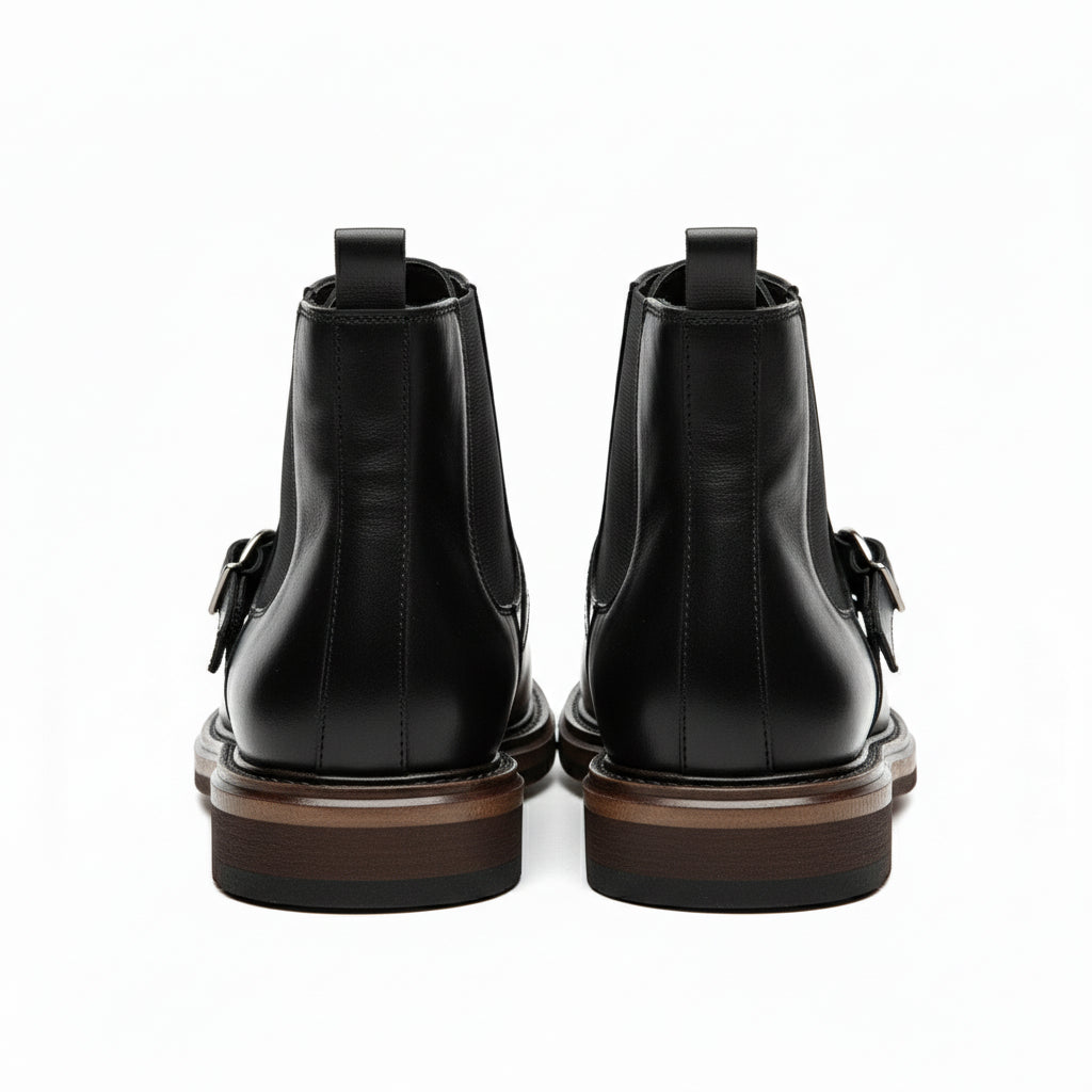 back-view - Men's Brown Leather Monk Strap Boots