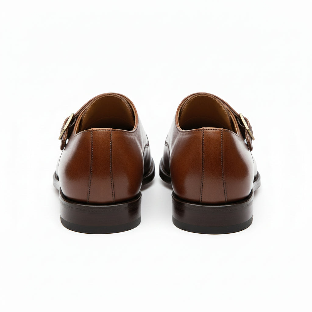 back-view - Men's Brown Leather Monk Strap Dress Shoes