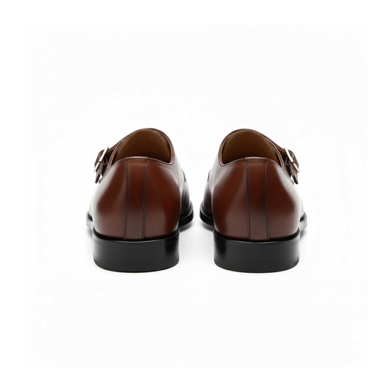 back-view - Men's Brown Leather Monk Strap Shoes