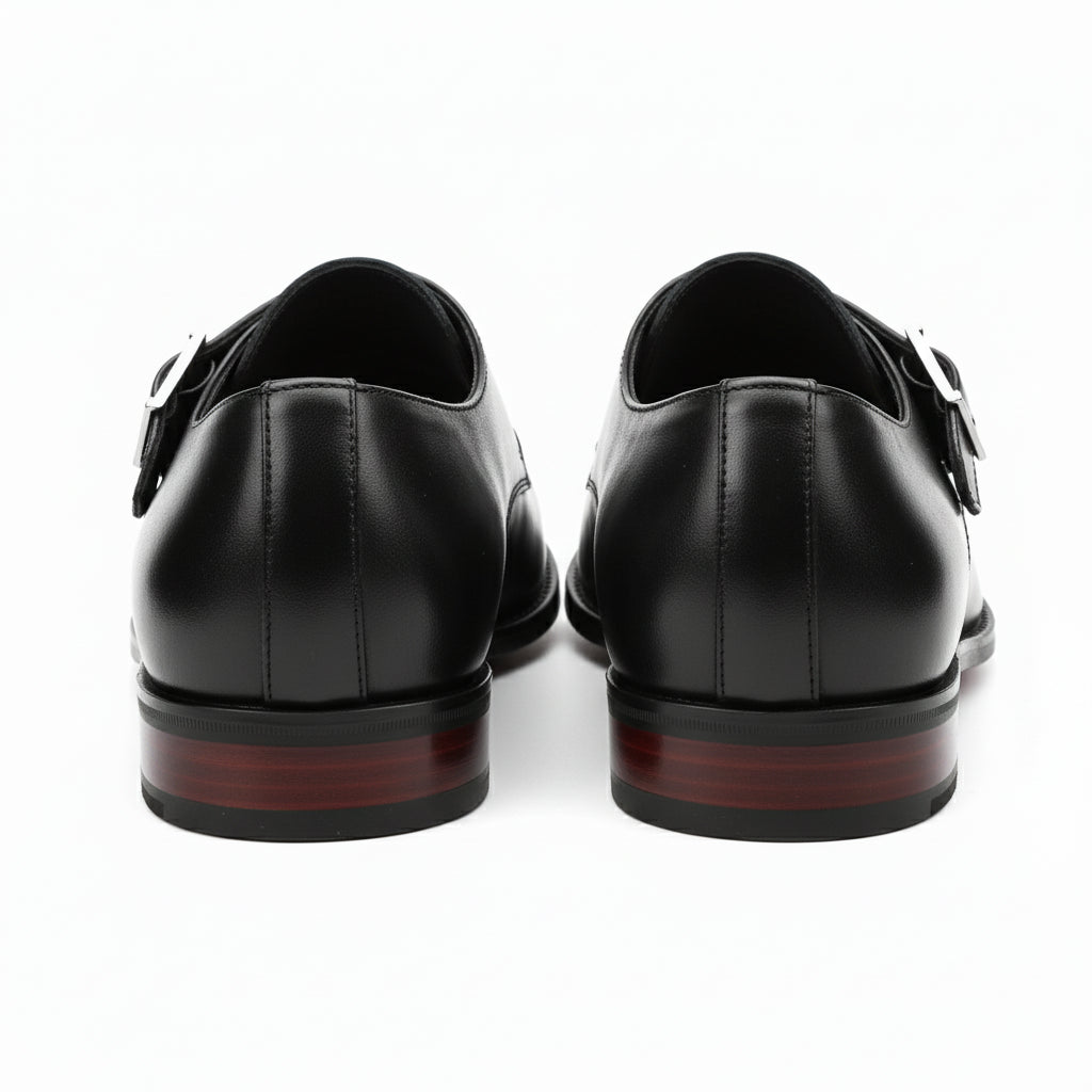 back-view - Men's Brown Leather Monk Strap Shoes