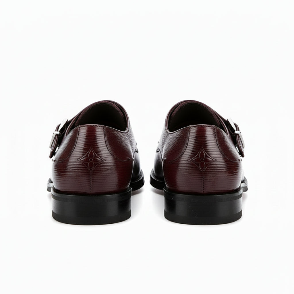 back-view - Men's Brown Leather Monk Strap Shoes