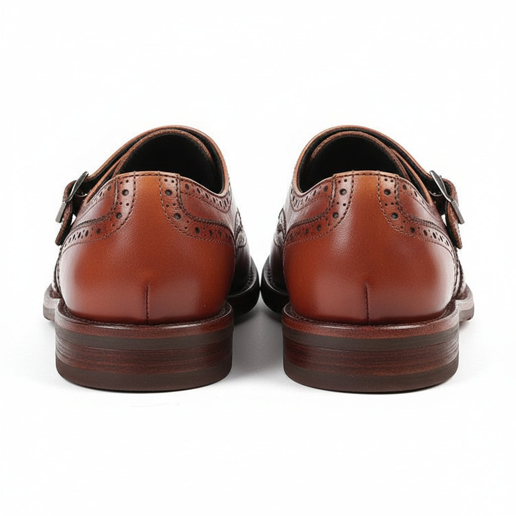 back-view - Men's Brown Leather Monk Strap Shoes