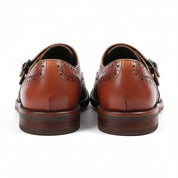 back-view - Men's Brown Leather Monk Strap Shoes