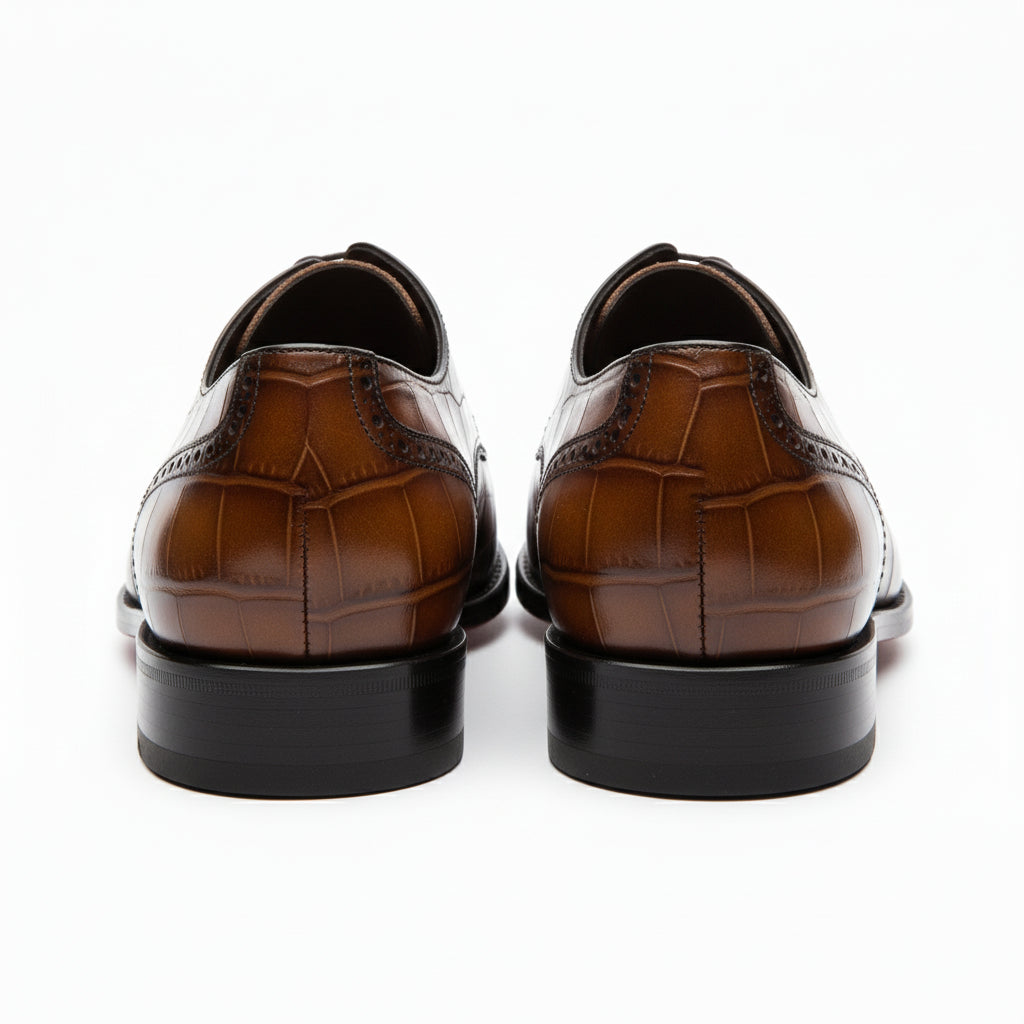 back-view - Men's Brown Leather Square Toe Dress Shoes