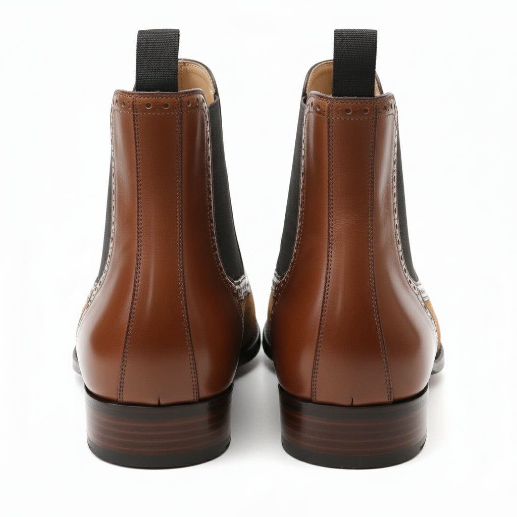 Men's Brown Leather & Suede Chelsea Boots - back-view