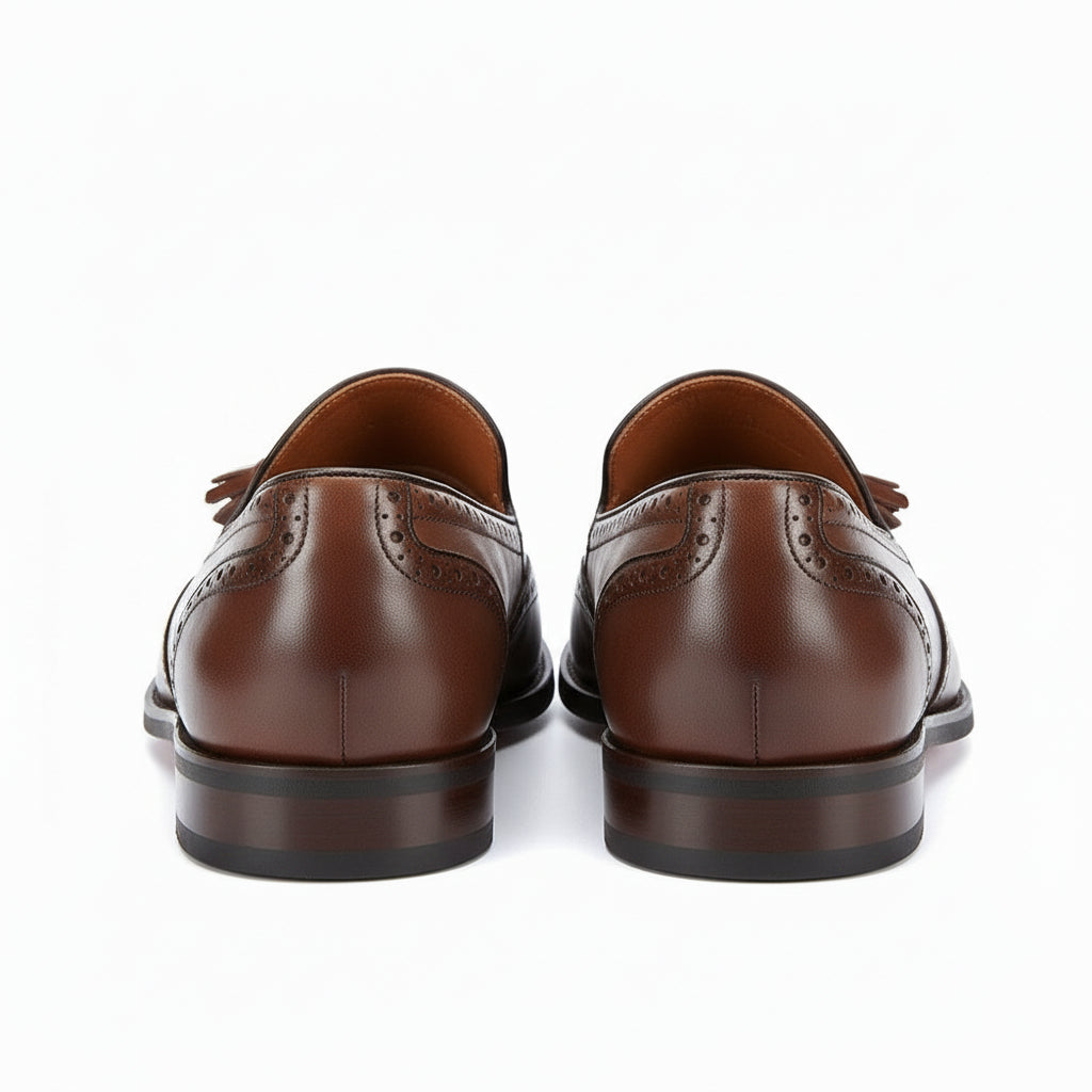 back-view - Men's Brown Leather Tassel Loafers