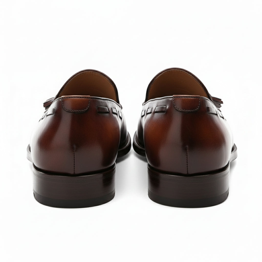 back-view - Men's Brown Leather Tassel Loafers