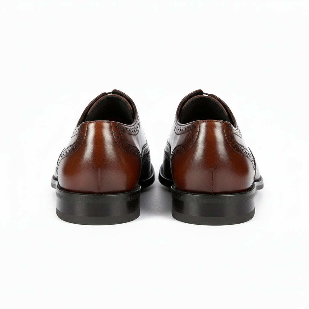 back-view - Men's Brown Leather Wingtip Brogue Dress Shoes