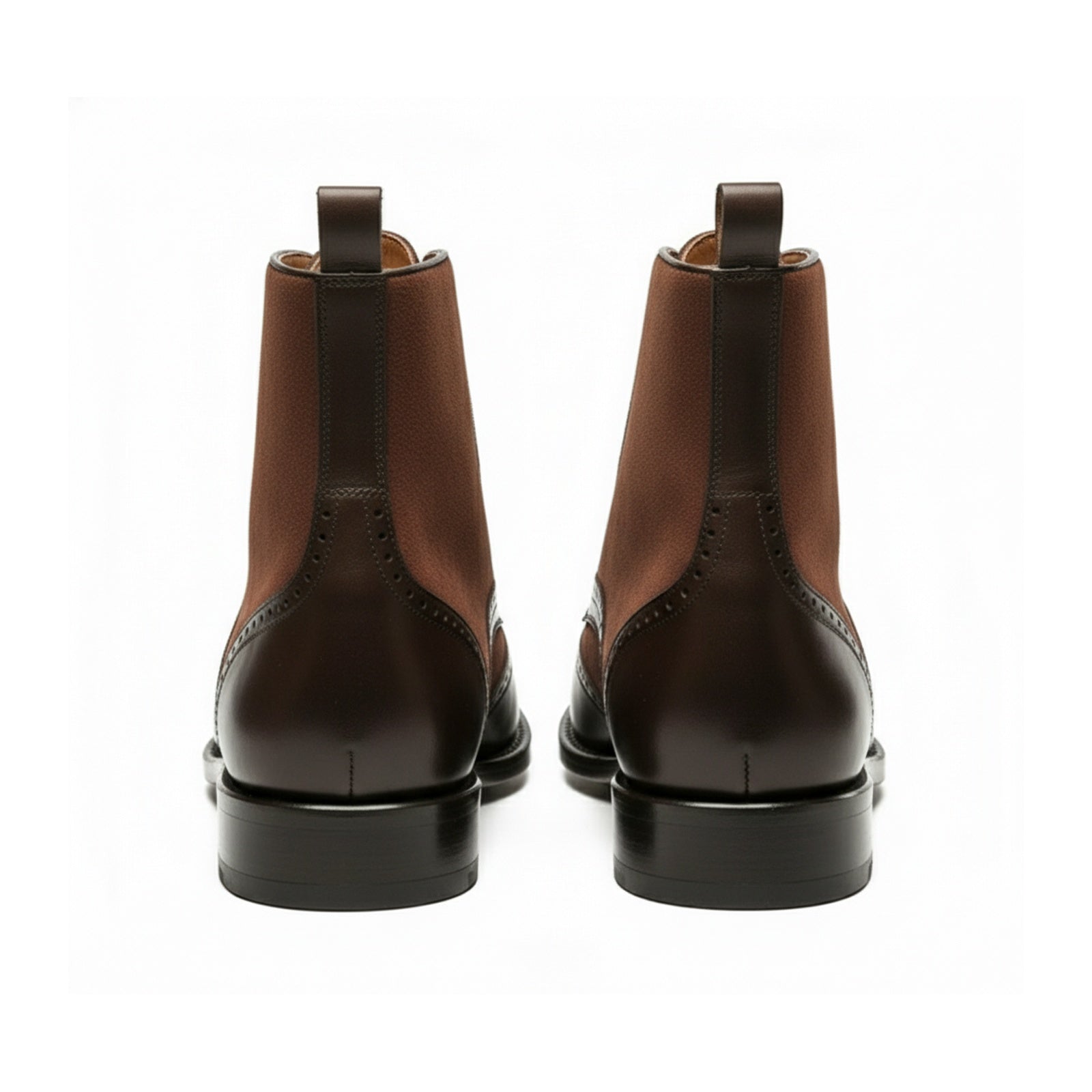 Men's Brown Leather Wingtip Lace-Up Ankle Boots - back-view