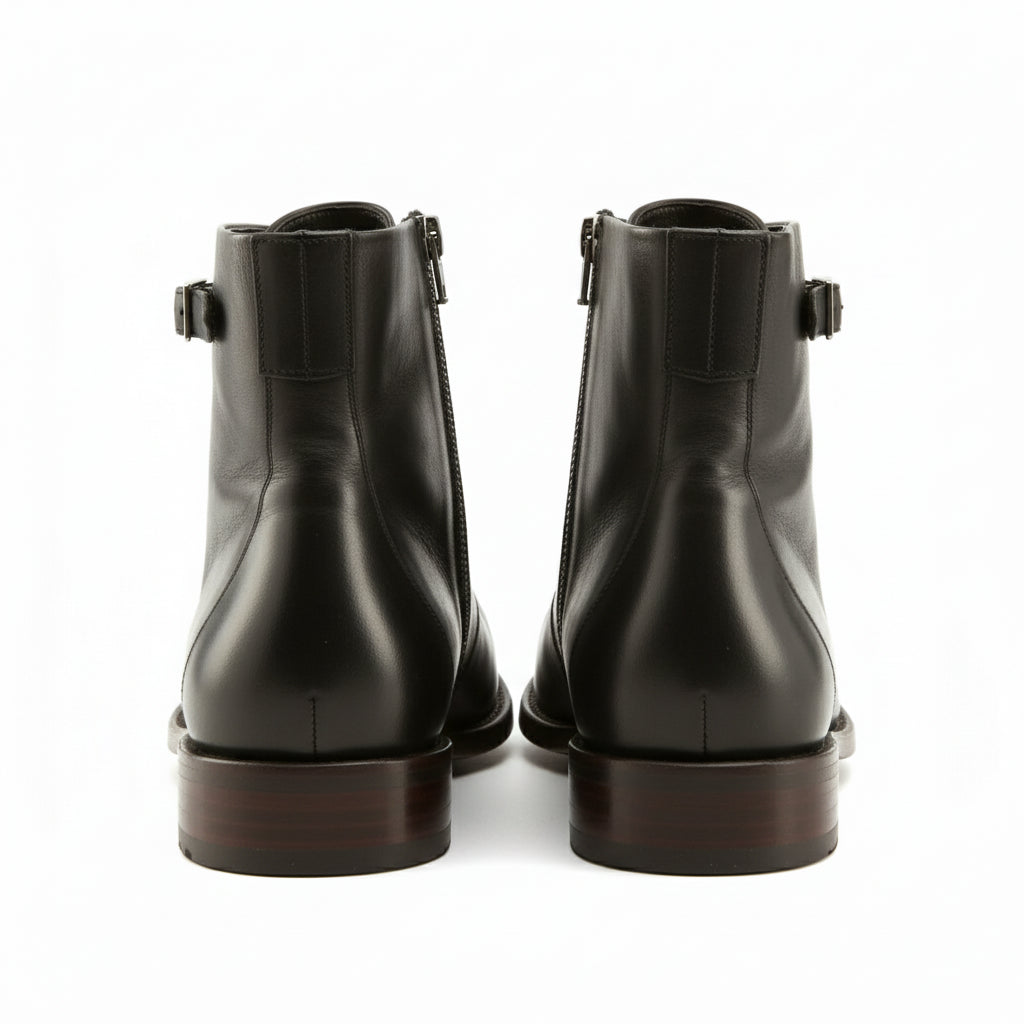 back-view - Men's Brown Leather Zipper Ankle Boots