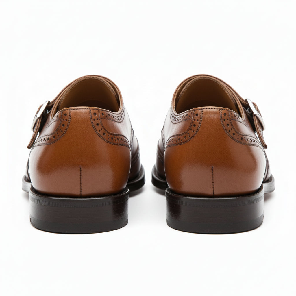 Men's Brown Monk Strap Leather Dress Shoes - back-view