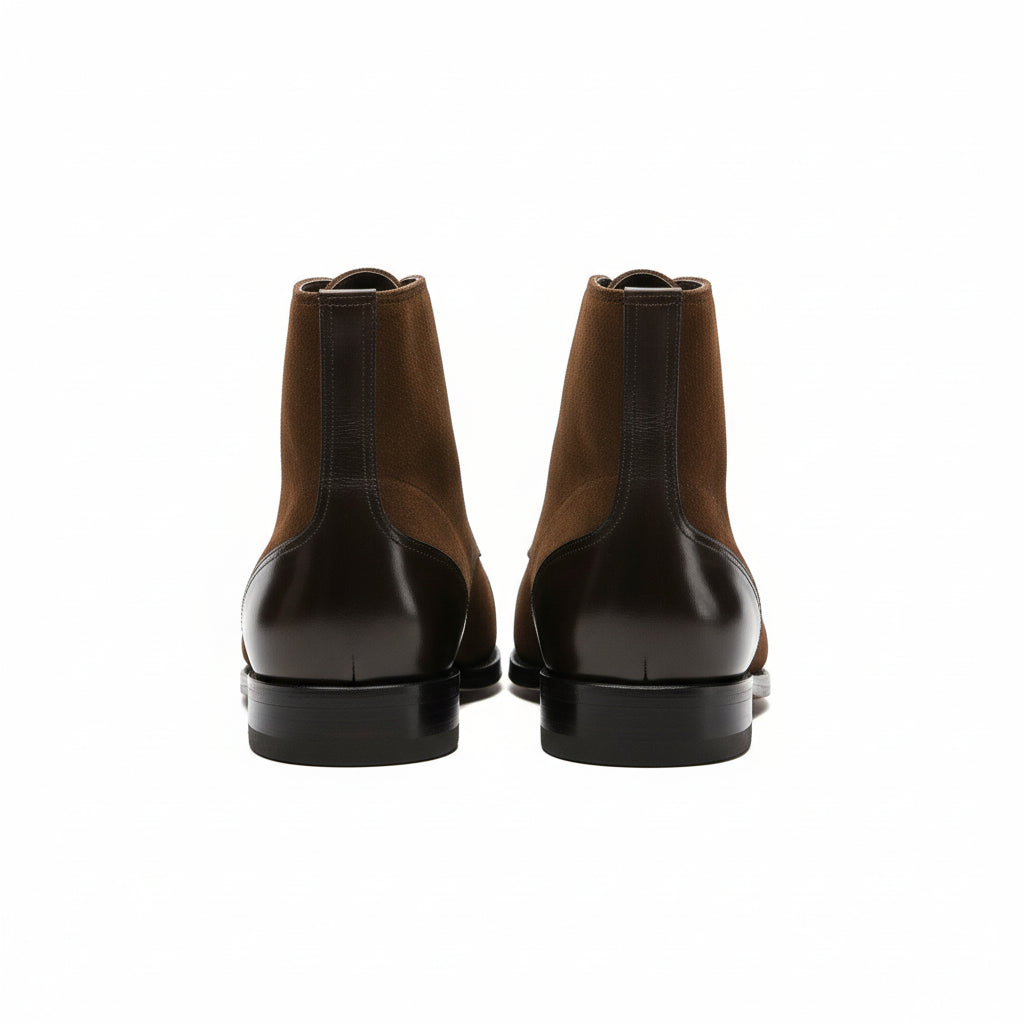 back-view - Men's Brown Suede Ankle Boots with Cap Toe