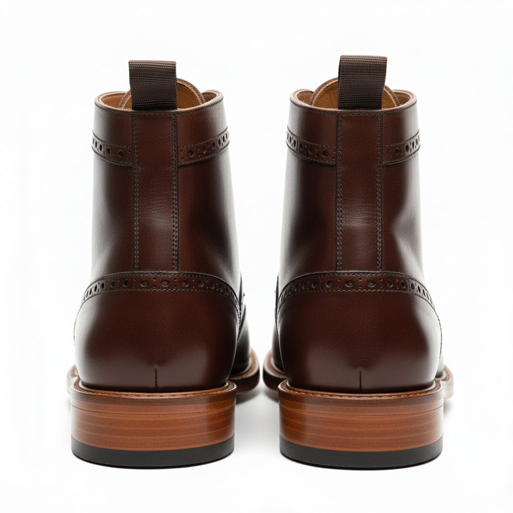 back-view - Men's Burgundy & Brown Leather Lace-Up Boots