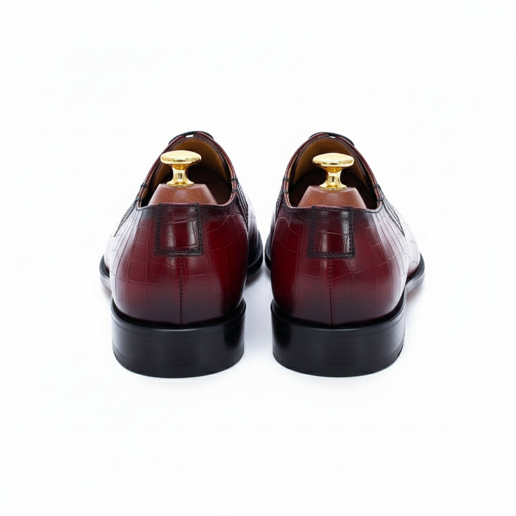 Men's Burgundy Crocodile Leather Dress Shoes - back-view