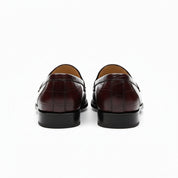 Men's Burgundy Crocodile Textured Leather Loafers - back-view