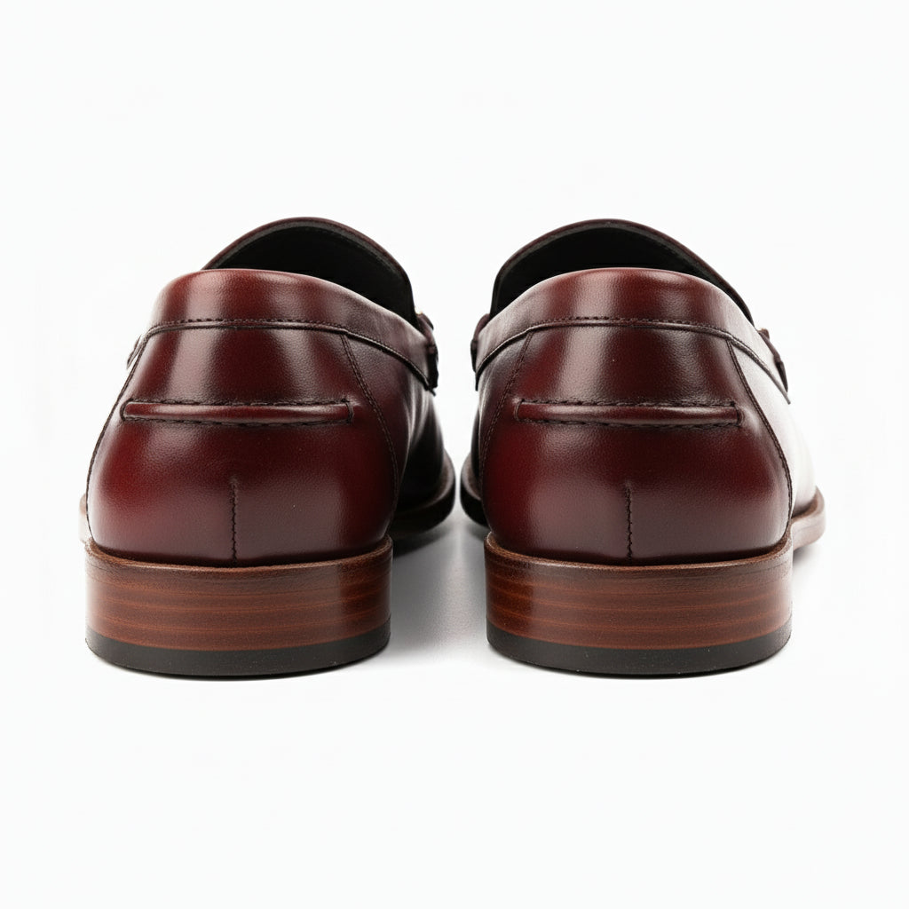 Men's Burgundy Genuine Leather Driving Shoes - back-view