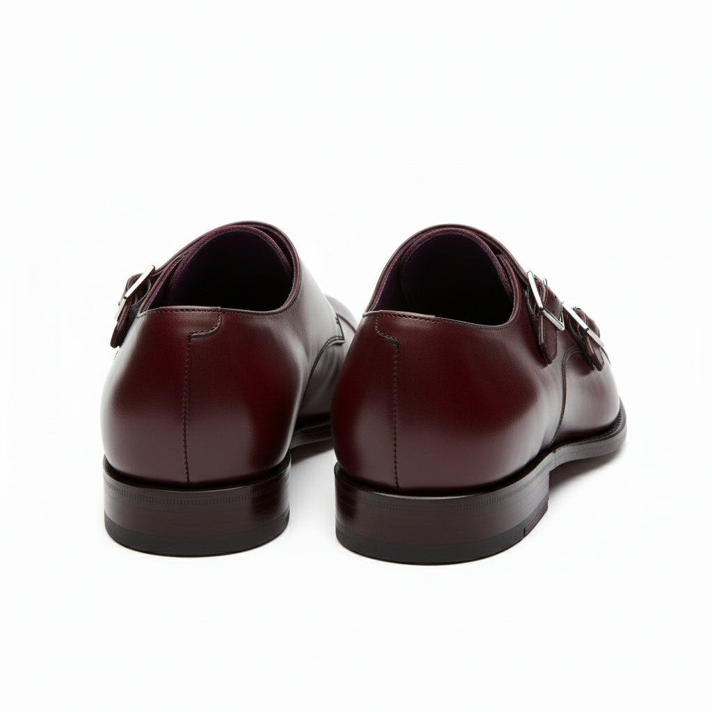 back-view - Men's Burgundy Leather Double Buckle Dress Shoes