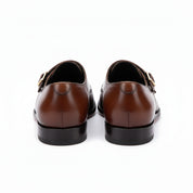 Men's Burgundy Leather Double Monk Shoes, Belgian Loafer Style - back-view
