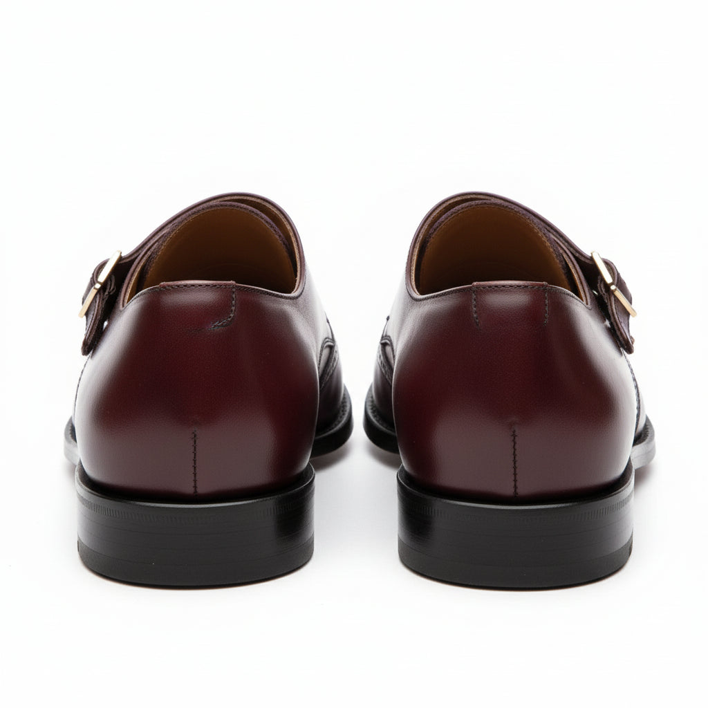 back-view - Men's Burgundy Leather Double Monk Strap Shoes