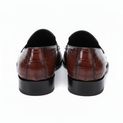 Men's Burgundy Leather Loafer Moccasins | Alligator Embossed Print - back-view