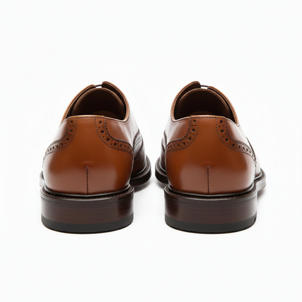 back-view - Men's Classic Brown Leather Brogue Dress Shoes