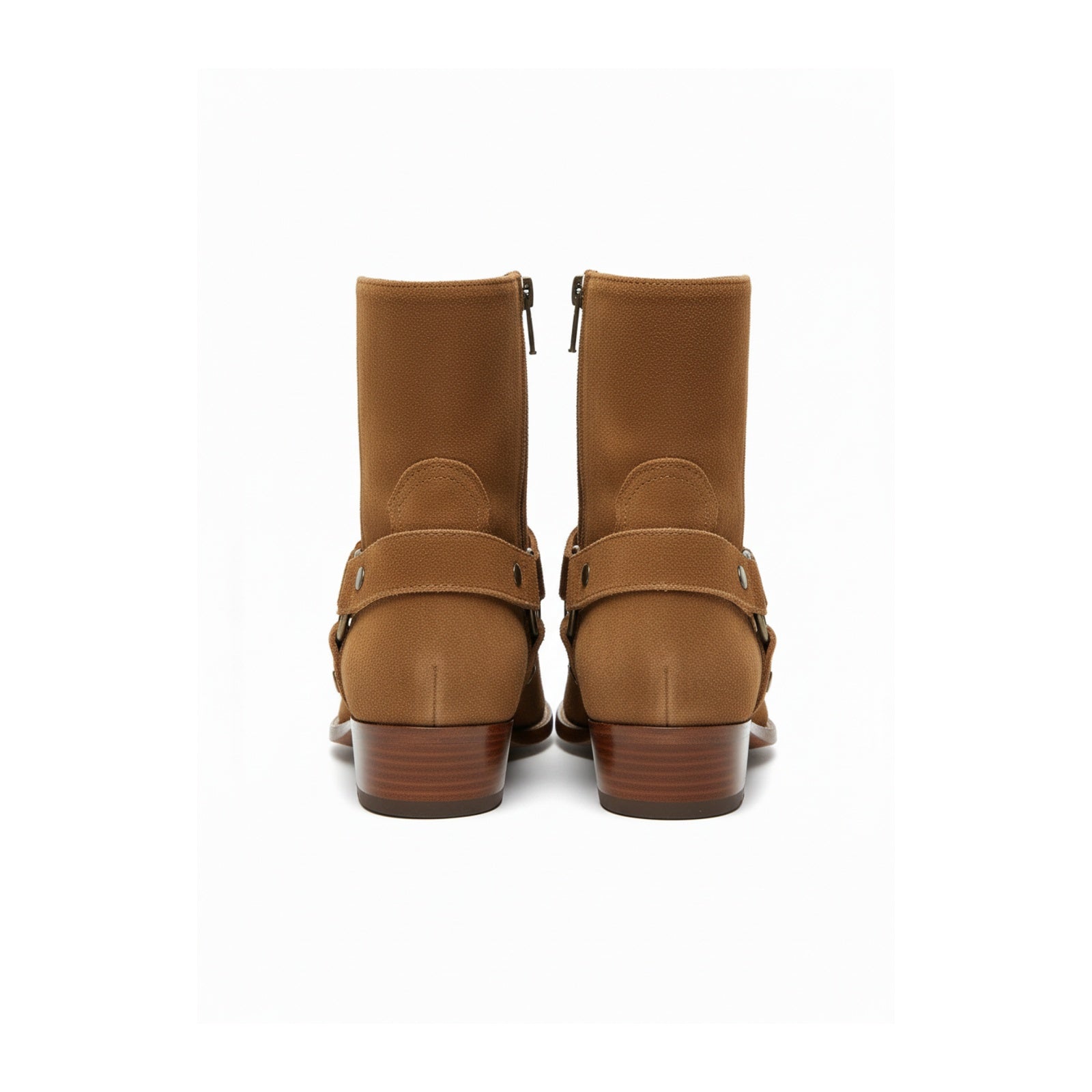 back-view - Men's Cow Leather High Ankle Boots in Western Design