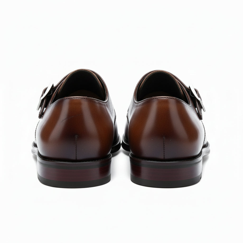 back-view - Men's Cow Leather Monk-Strap Dress Shoes