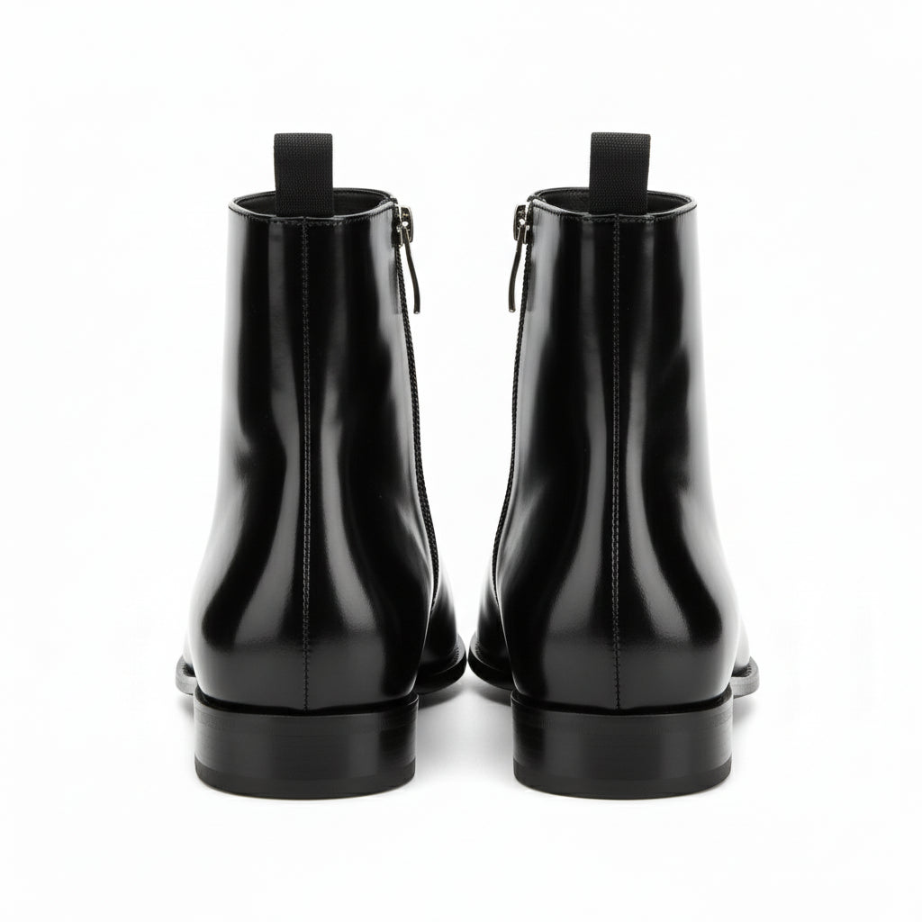 back-view - Men's Cow Leather Waterproof Zipper Boots