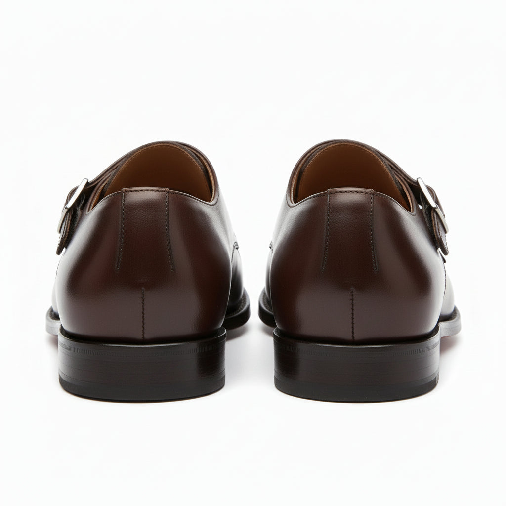 back-view - Men's Dark Brown Double Monk Strap Leather Formal Shoes