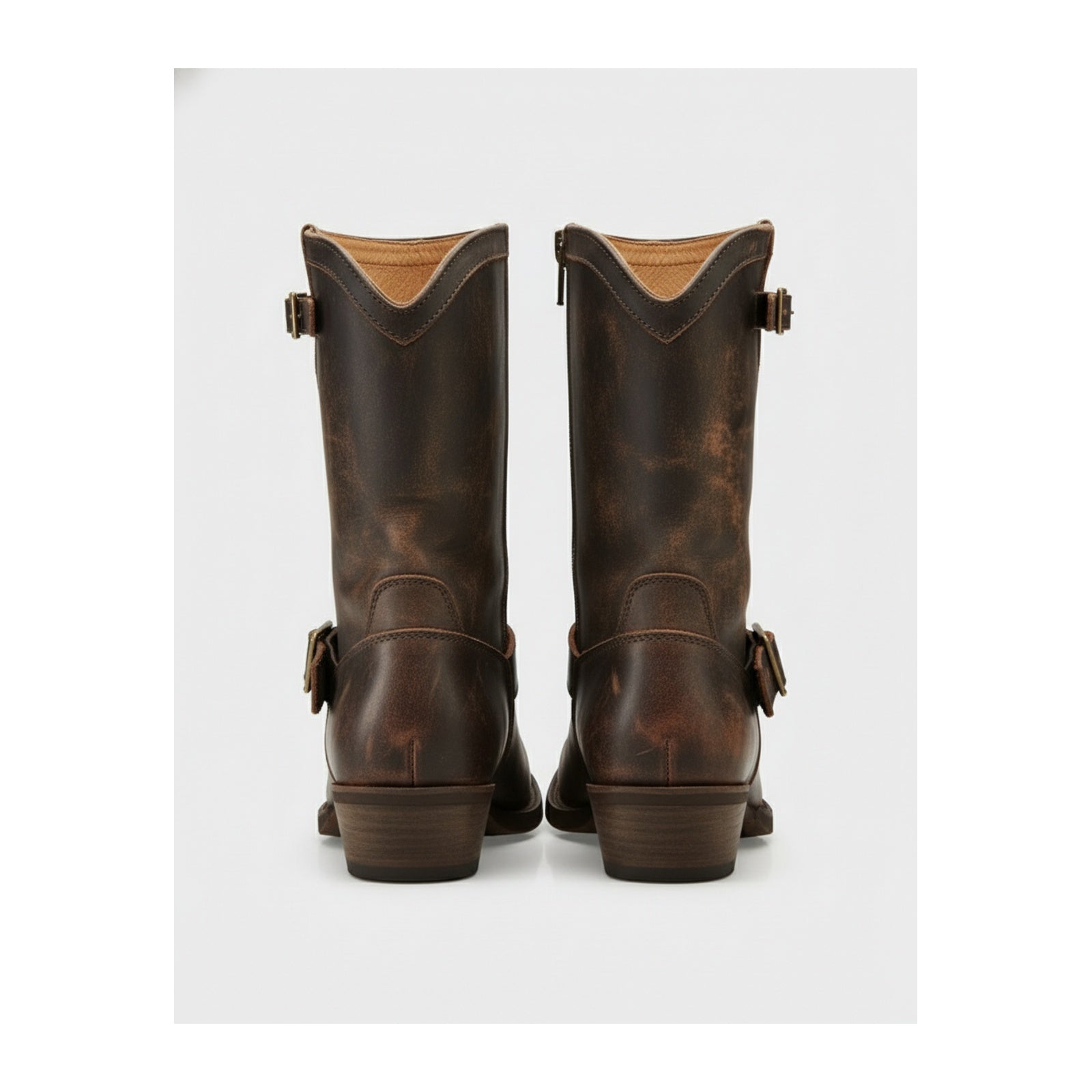 back-view - Men's Dark Brown Leather Cowboy Boots