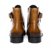 Men's Dark Tan Leather High Ankle Strap Boots - back-view
