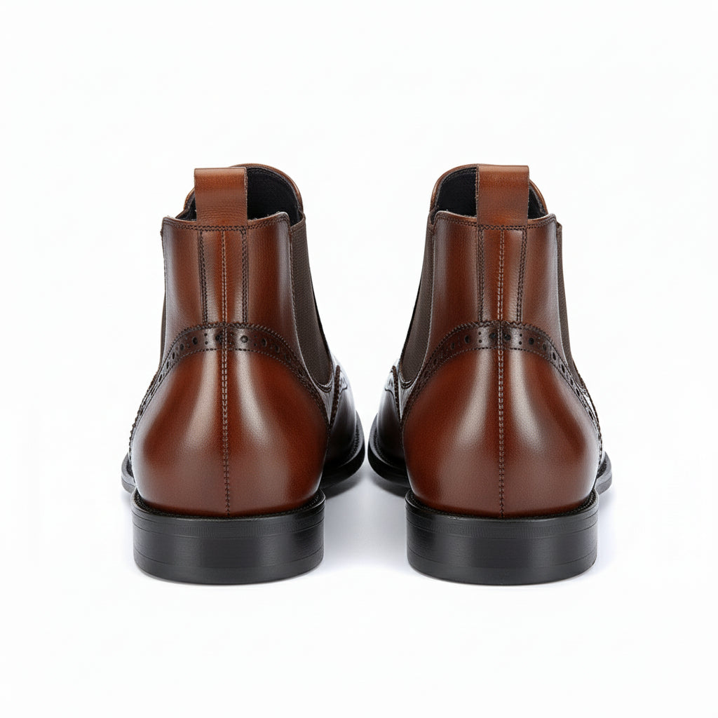 back-view - Men's Full Grain Leather Wingtip Chelsea Boots