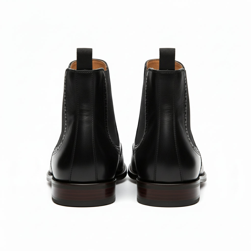 back-view - Men's Full Grain Leather Wingtip Chelsea Boots