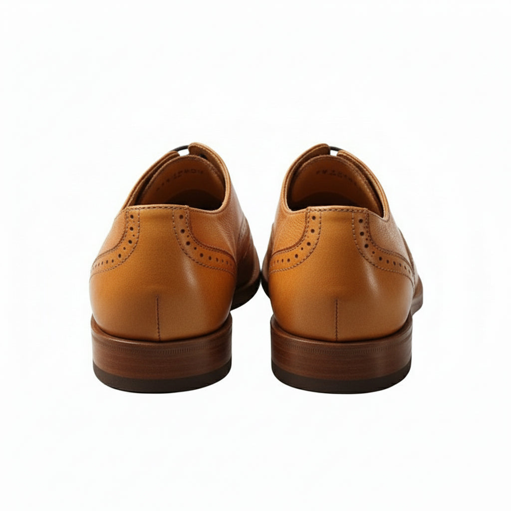 back-view - Men's Genuine Leather Derby Shoes with Brogue Detailing