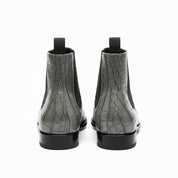 Men's Gray Crocodile Embossed Chelsea Leather Boots - back-view