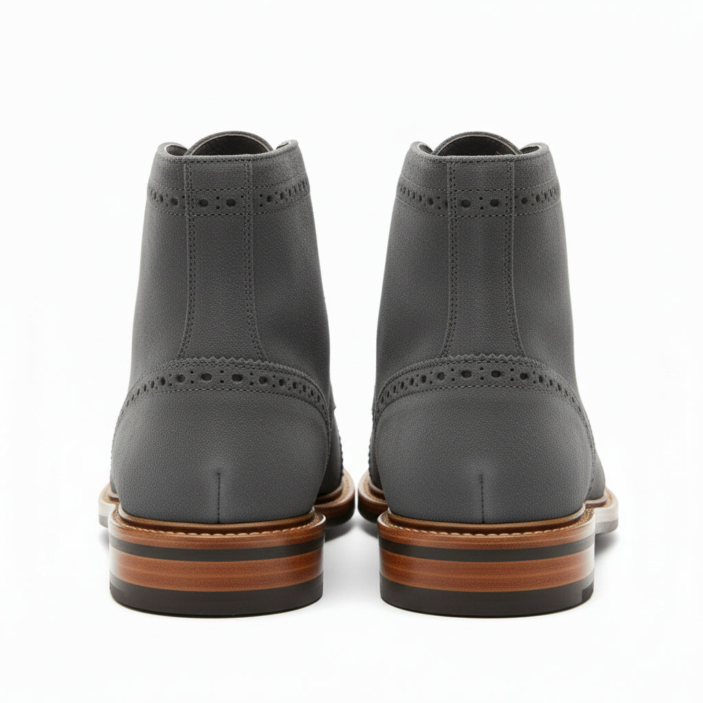 back-view - Men's Gray Suede Dress Boots with Lace-up Closure
