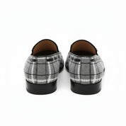 back-view - Men's Gray Tweed Fabric Loafers with Tassel Detail