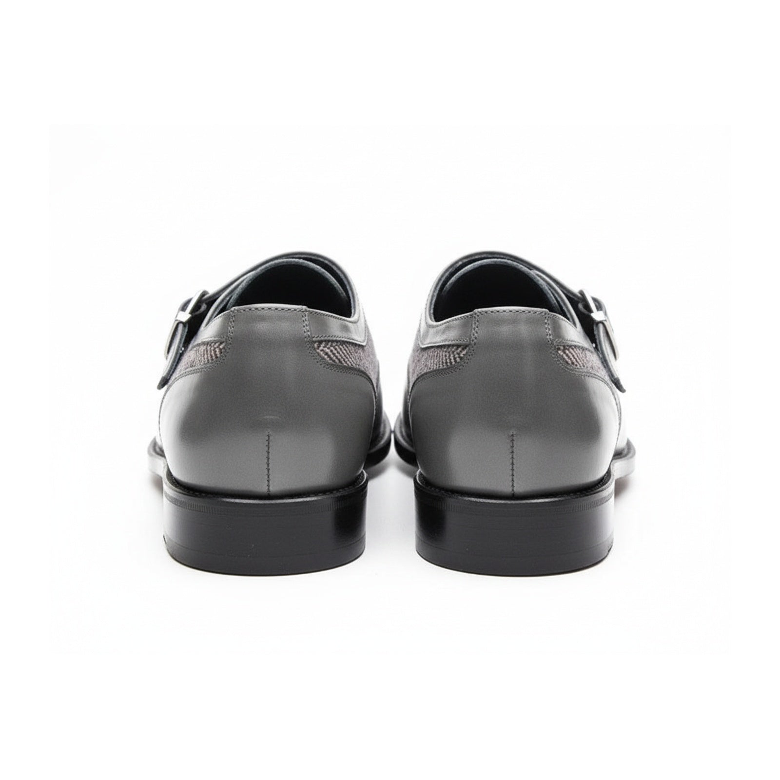 Men's Gray Wing Tip Monk Leather Shoes - back-view