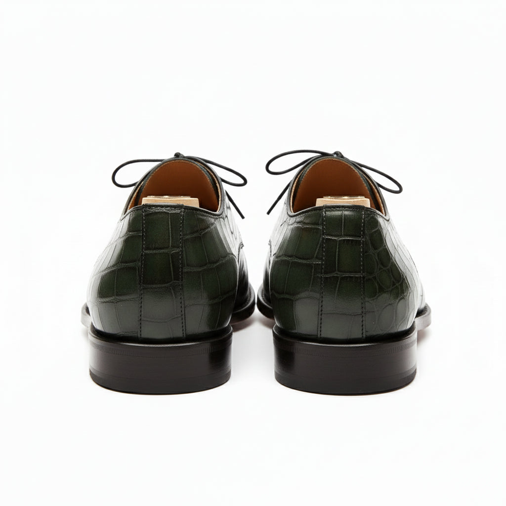 back-view - Men's Green Leather Lace-Up Dress Shoes