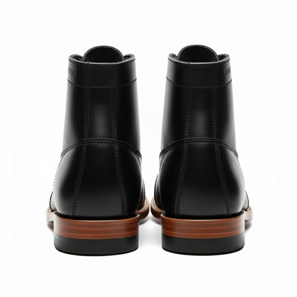back-view - Men's Handmade Black Leather Ankle Boot with Handcrafted Detailing