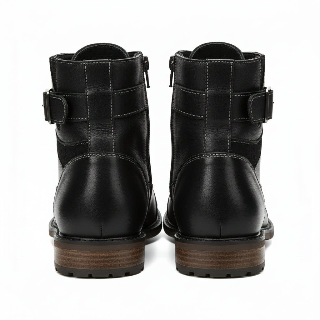 back-view - Men's Handmade Black Leather Classic Boots with Customization Options