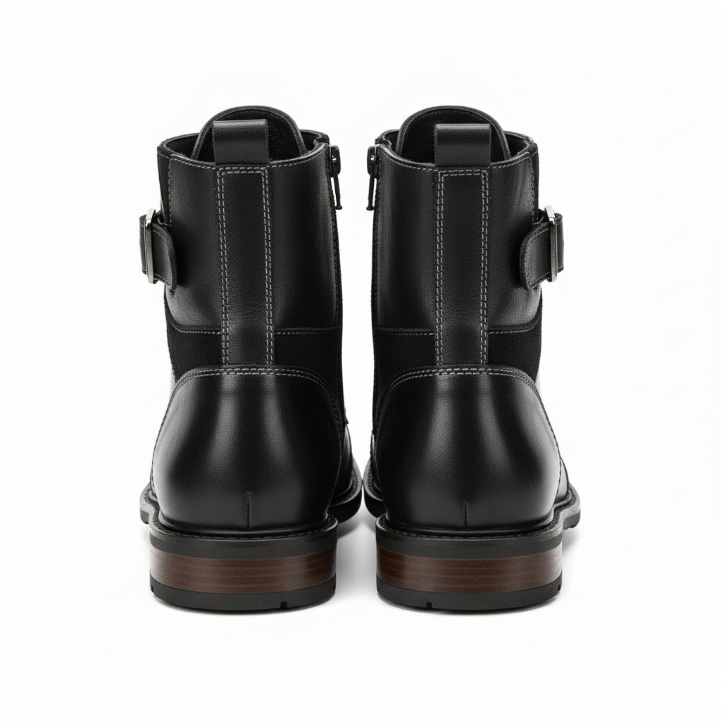 back-view - Men's Handmade Black Leather Classic Boots with Customization Options