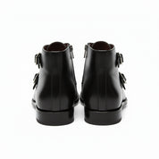 back-view - Men's Handmade Black Leather Double Monk Boots with Premium Craftsmanship