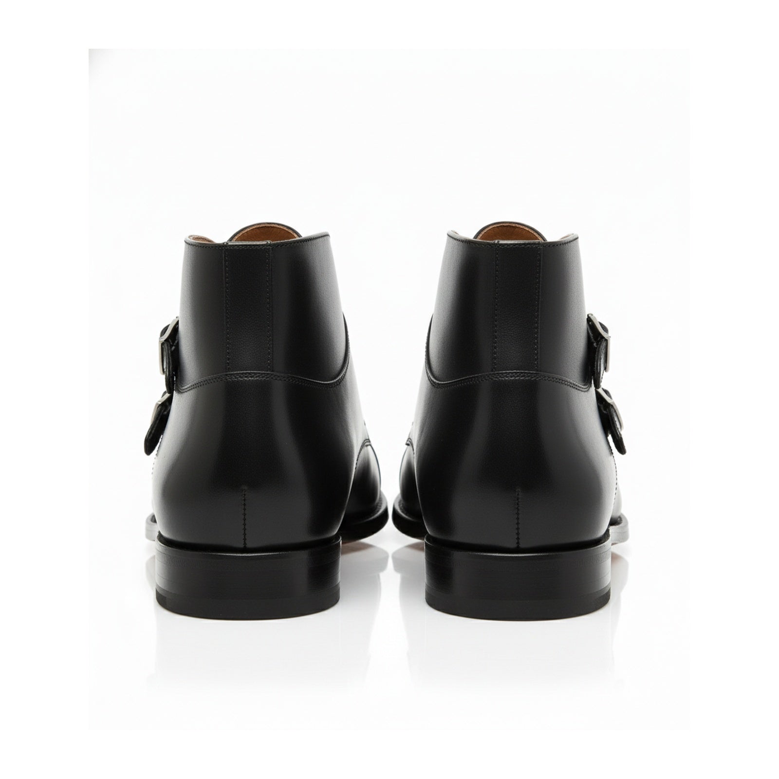 back-view - Men's Handmade Black Leather Double Monk Strap Boots