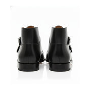 back-view - Men's Handmade Black Leather Double Monk Strap Boots