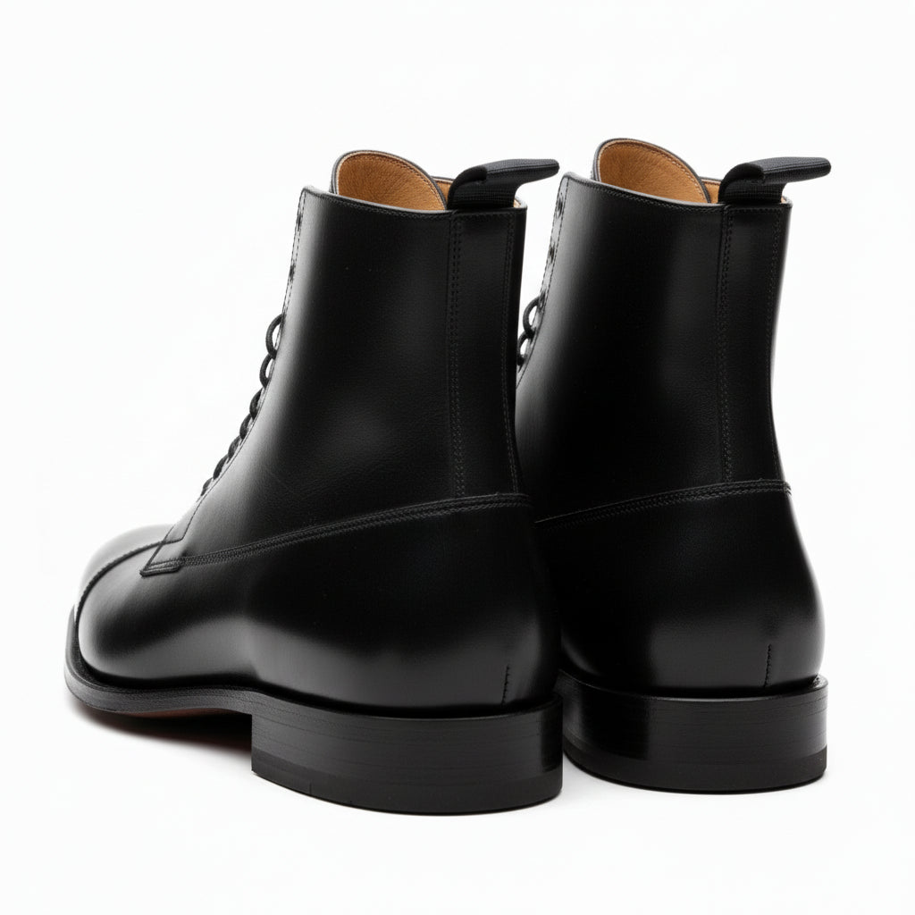 back-view - Men's Handmade Black Leather Dress Boots with Custom Features
